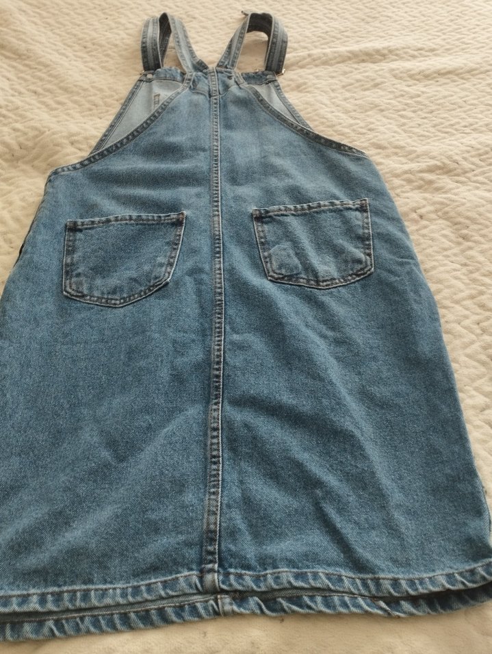 Düğmeli Mavi Denim Kadın Salopet - Görsel 2