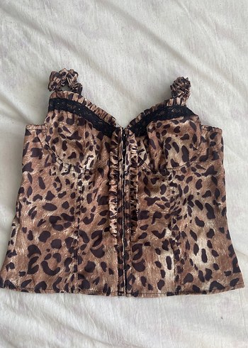Lolita y2k Dantel Detaylı Leopar Desenli saten Kadın korse