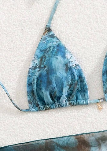 Sheinside Mavi Batik Desenli Bohem Mini Bikini Takımı