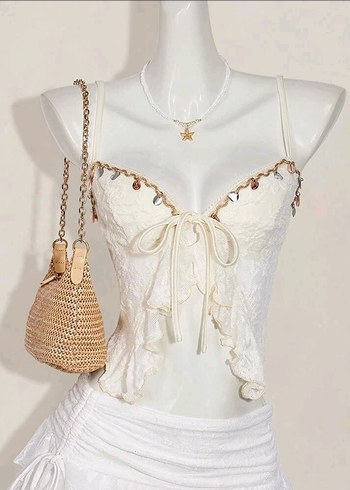xs Beden Dantelli Crop ve Etek Takımı