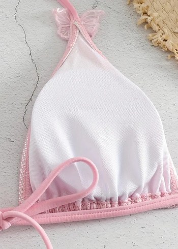 s Beden Kelebek Detaylı Pembe İpli Bikini