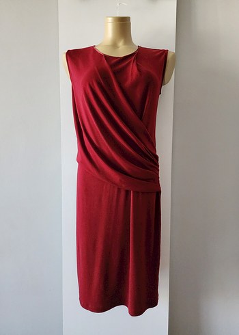 s Beden Cotton Bar Bordo Drapeli likralı Kolsuz Elbise