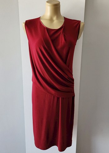 Cotton Bar Bordo Drapeli likralı Kolsuz Elbise