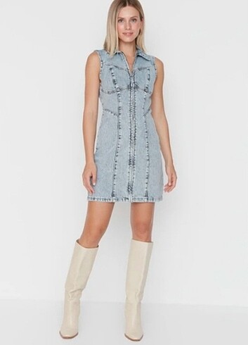 Trendyolmilla dikiş detaylı fermuarlı mini denim / kot elbise