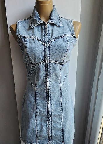36 Beden Trendyolmilla dikiş detaylı fermuarlı mini denim / kot elbise