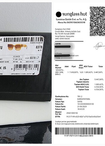 Beden Faturalı Versace 0VE4437U 53472L Bal Rengi güneş gözlüğü orijina
