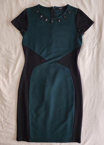 Boncuk Detaylı yeşil siyah elbise - Görsel 12