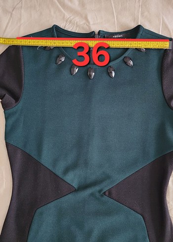 Boncuk Detaylı yeşil siyah elbise - Görsel 17