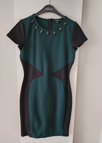 Boncuk Detaylı yeşil siyah elbise - Görsel 8