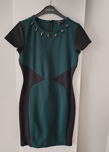 Boncuk Detaylı yeşil siyah elbise - Görsel 9