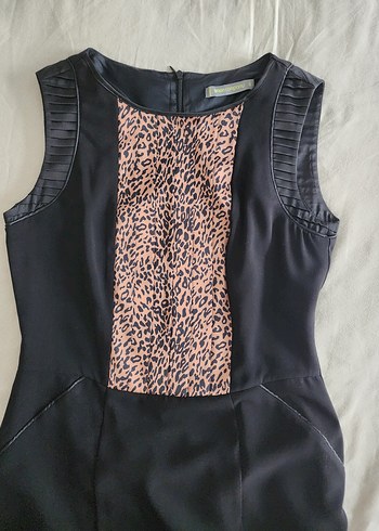 Leopar desenli siyah krep kolsuz elbise - Görsel 10