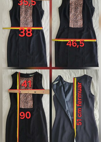 Leopar desenli siyah krep kolsuz elbise - Görsel 14