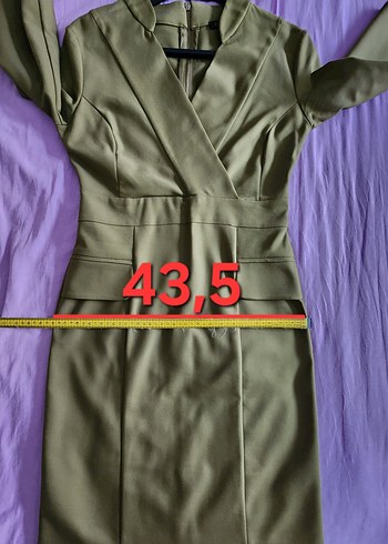 Kasha limon yeşili fakir kol kruvaze yaka elbise - Görsel 15