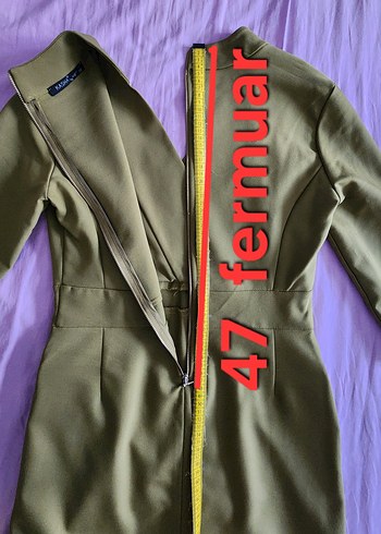 Kasha limon yeşili fakir kol kruvaze yaka elbise - Görsel 17