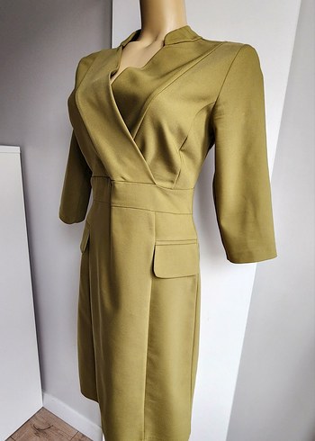 Kasha limon yeşili fakir kol kruvaze yaka elbise - Görsel 5