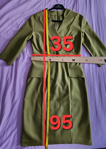 Kasha limon yeşili fakir kol kruvaze yaka elbise - Görsel 13