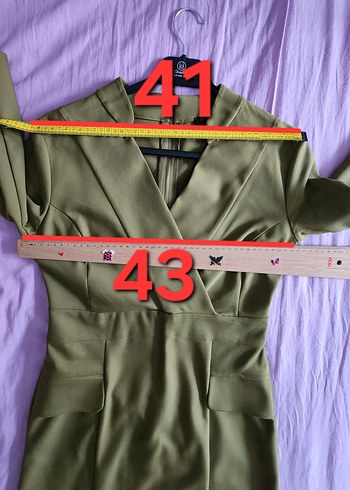 Kasha limon yeşili fakir kol kruvaze yaka elbise - Görsel 14