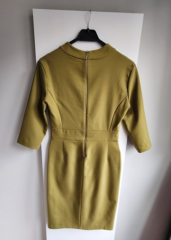 Kasha limon yeşili fakir kol kruvaze yaka elbise - Görsel 11