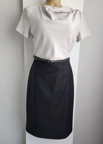 Bessini Drapeli Gri Siyah Kadın Ofis Elbisesi - Görsel 8