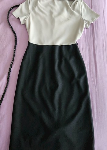 Bessini Drapeli Gri Siyah Kadın Ofis Elbisesi - Görsel 19