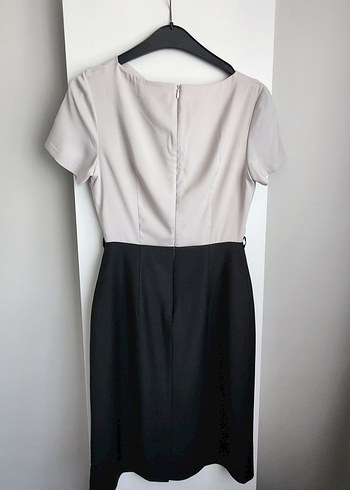 Bessini Drapeli Gri Siyah Kadın Ofis Elbisesi - Görsel 11