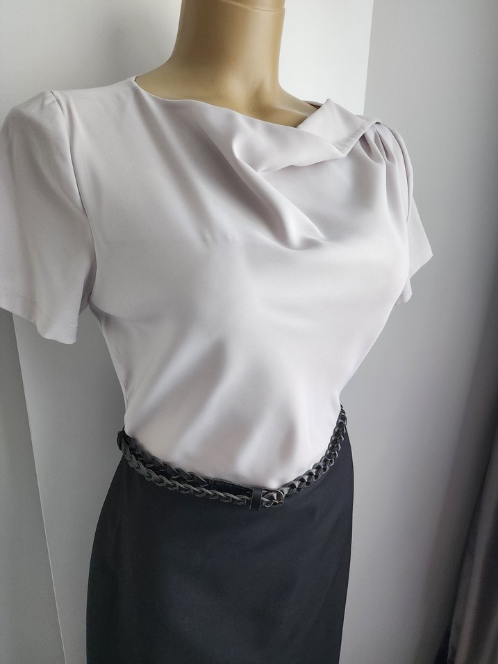 Bessini Drapeli Gri Siyah Kadın Ofis Elbisesi - Görsel 4