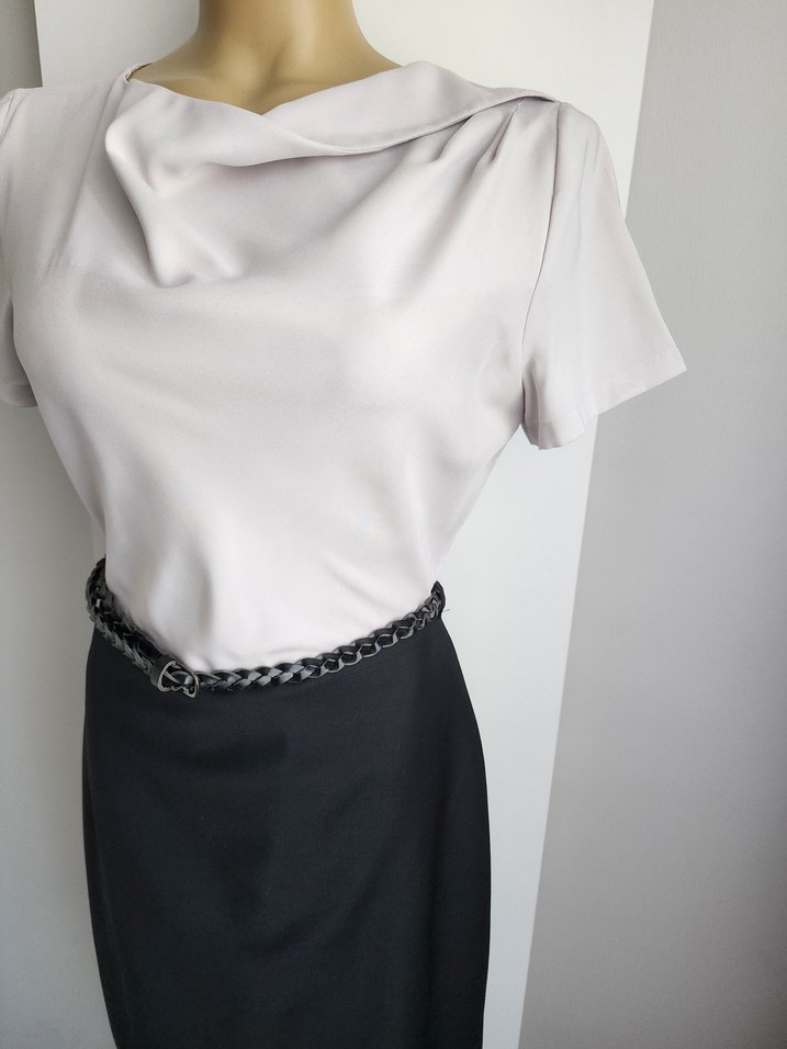 Bessini Drapeli Gri Siyah Kadın Ofis Elbisesi - Görsel 5