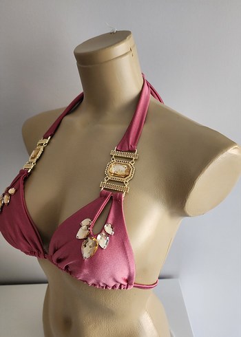 s Beden BMD Taşlı Gold detaylı pembe Bikini Üstü S beden