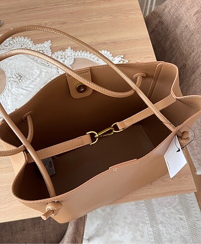 Beden camel Renk Mango düğümlü pilili shopper çanta