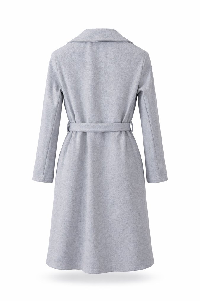 Kemerli Gri Kadın Kaban - Görsel 2