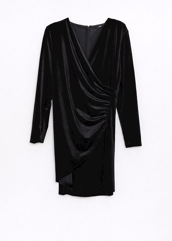 Uzun Kollu Siyah Kadife Elbise - Görsel 3