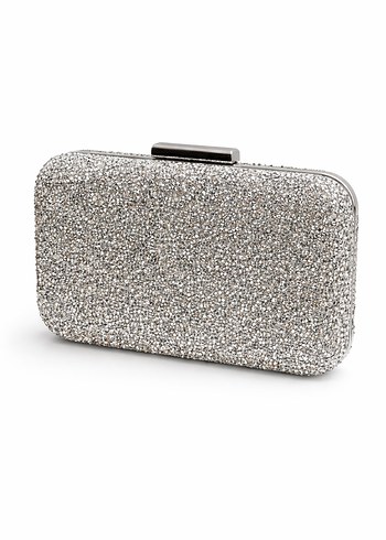 Gri Taşlı Zincir Detaylı Metal Clutch - Görsel 2