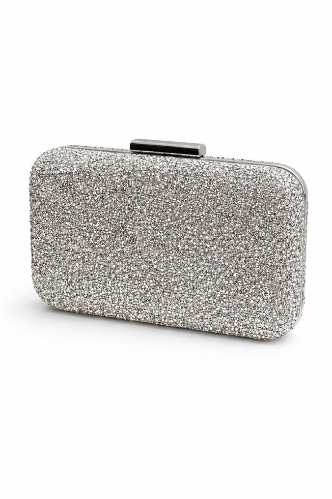 Gri Taşlı Zincir Detaylı Metal Clutch - Görsel 2