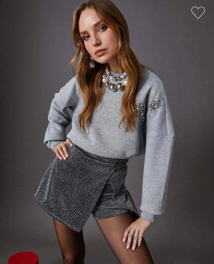 Koton Metalik Gri Mini Şort Etek - Görsel 2