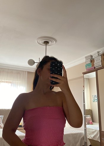 Koton Şeffaf Pembe straplez crop