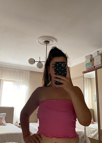 Şeffaf Pembe straplez crop