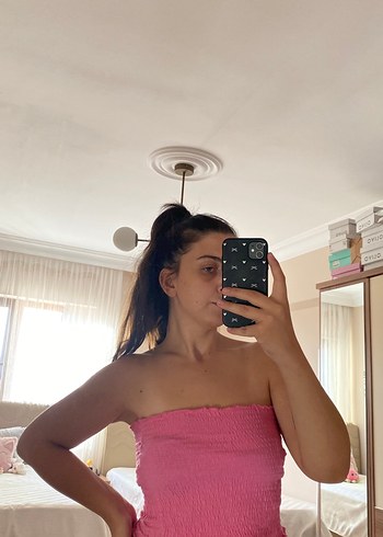 l Beden Şeffaf Pembe straplez crop