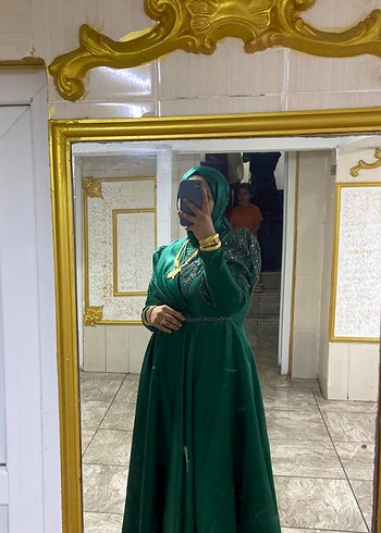 Abiye Yeşil Drapeli Uzun Abiye Elbise