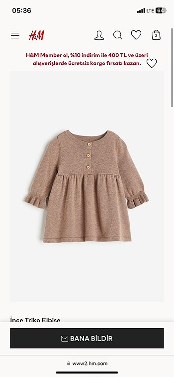 H&M kız bebek triko elbise