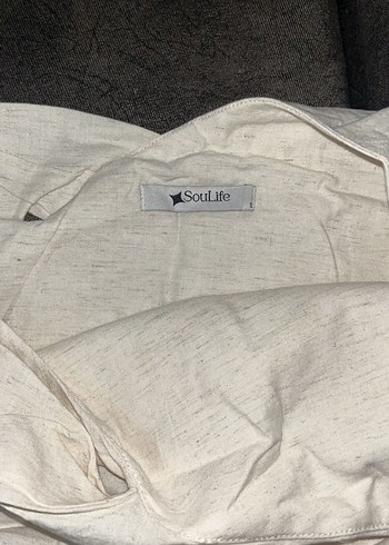 Krem bej Keten Drapeli tek omuz LCW bluz - Görsel 3