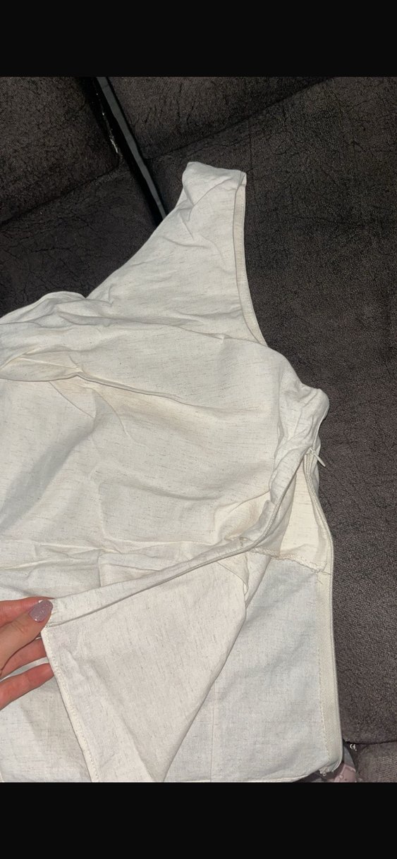 Krem bej Keten Drapeli tek omuz LCW bluz - Görsel 4