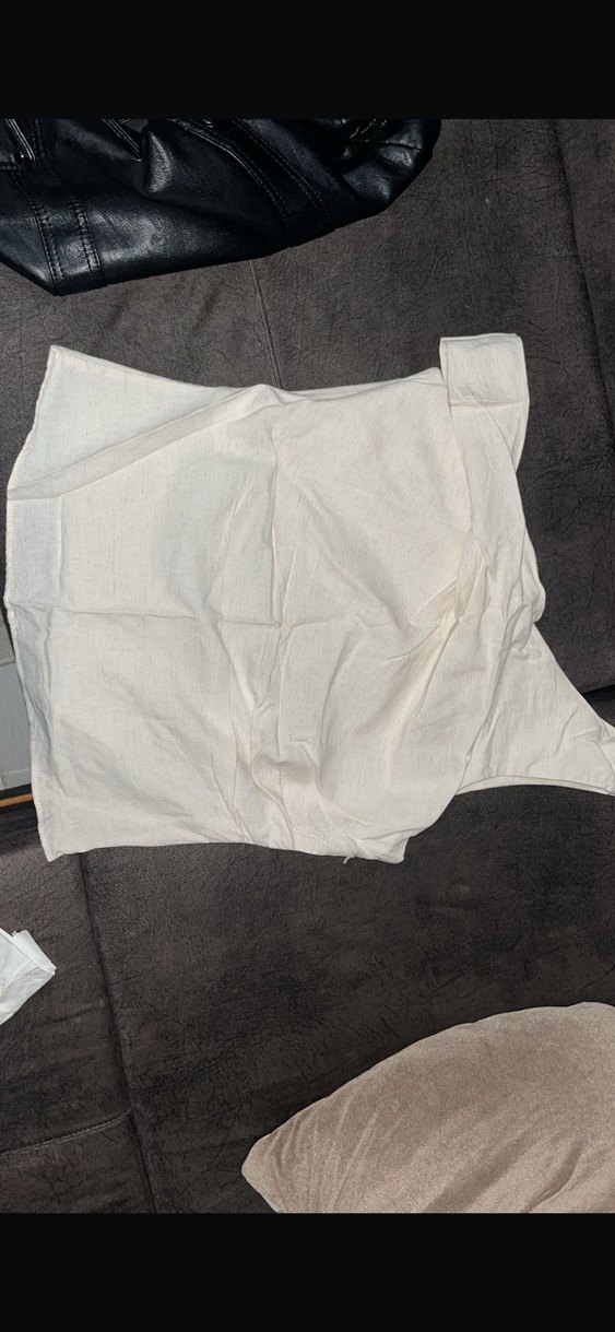 Krem bej Keten Drapeli tek omuz LCW bluz - Görsel 2