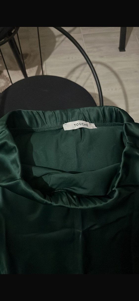 Yeşil saten A kesim Çan uzun etek Touche Prive - Görsel 2