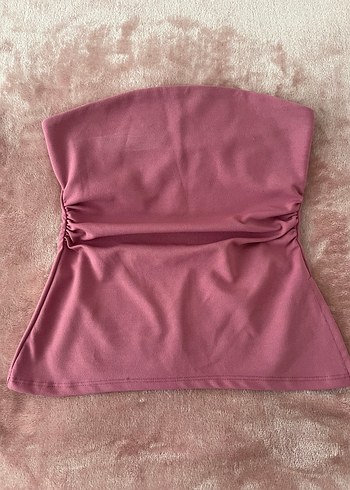 Pembe Kadın Drapeli Straplez üst - Görsel 2