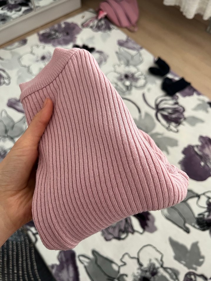 Pembe Fitilli Kadın Triko Kazak - Görsel 3