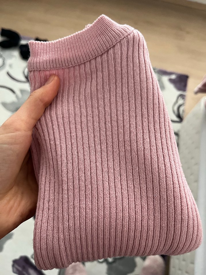 Pembe Fitilli Kadın Triko Kazak - Görsel 4