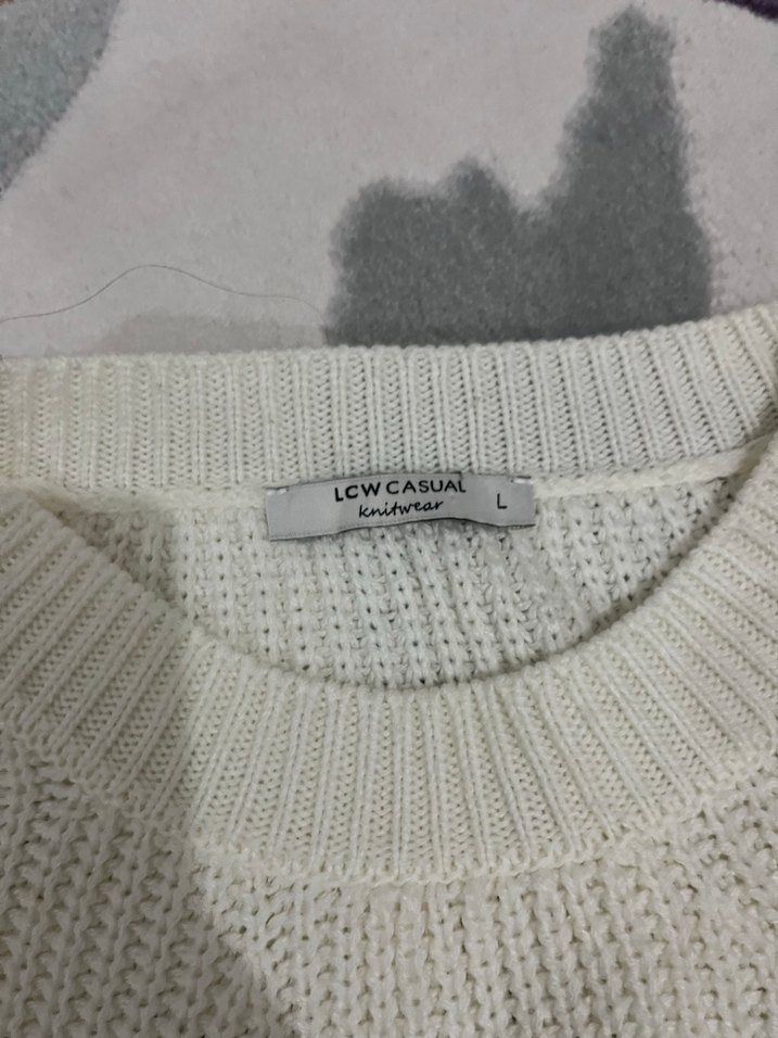 Beyaz Kadın Örgü Triko Kazak - Görsel 2