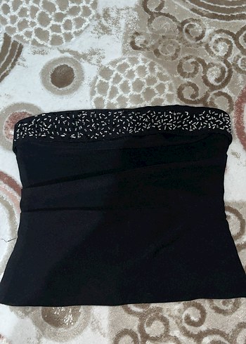 Omuzsuz İşlemeli Siyah Midi Büstiyer - Görsel 9