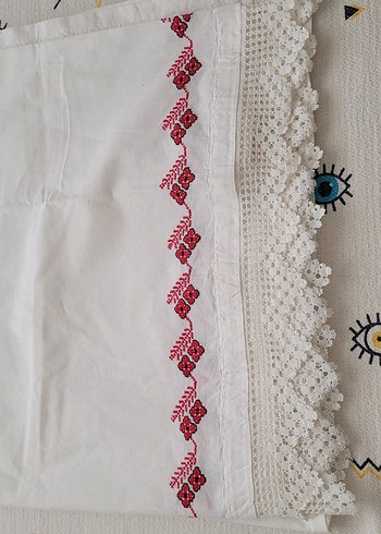 Nakışlı Beyaz Yastık Kılıfı ve eteği - Görsel 13