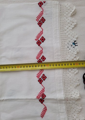 Nakışlı Beyaz Yastık Kılıfı ve eteği - Görsel 14